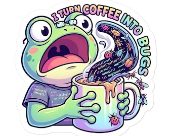 Funny Programmer Frog Sticker | Meme Laptop Decal | Coding Humor Gift for Developers