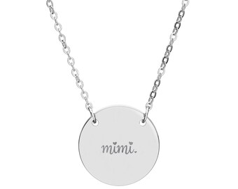 Engraved Circle Necklace — "Mimi." Personalized Pendant Gift