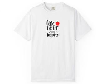 Live Love Inspire T-Shirt — Teacher Appreciation Apple Graphic Tee