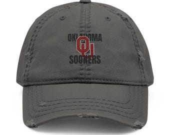 Distressed Embroidered OU Sooners Dad Hat — Vintage Oklahoma Baseball Cap