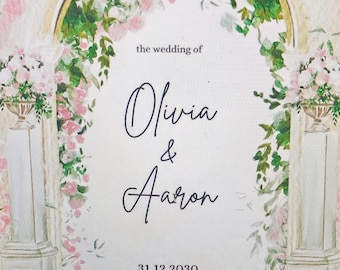 Modelo de convite de casamento floral, placa de boas-vindas, marcador de mesa (download instantâneo)