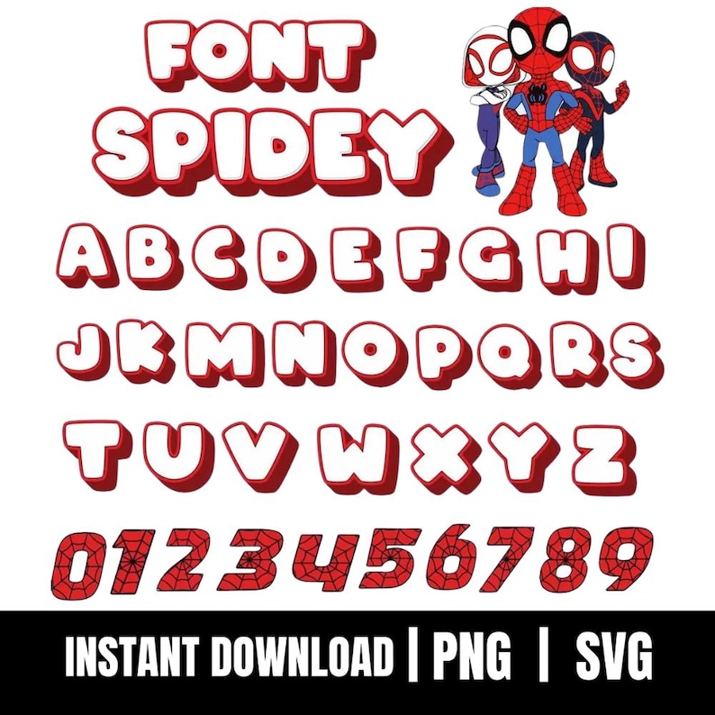 Spidey Font Letters, Numbers, Alphabet SVG PNG (digital Download) - Etsy