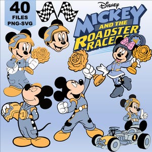 Mickey Roadster Racer SVG PNG, 40 filer Blå bilracing (digital nedladdning)