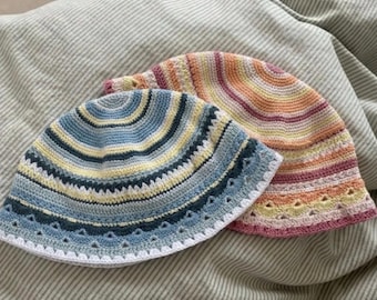 Handgemaakte gehaakte vissershoed | Katoenen zomerhoed | Festivalhoed | Strandhoed | Boho-buckethoed | Op bestelling gemaakt