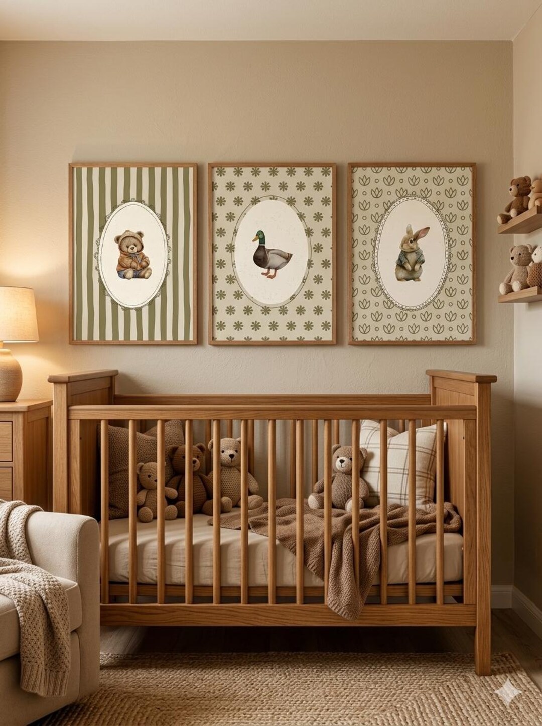 Cozy Nursery Wall Art Set of 3 Printable – Teddy Bear, Duck & Bunny ...
