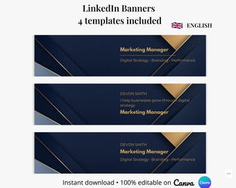 Professional LinkedIn Banner Canva Template | Modern Design | 3 Variations + Blank Version