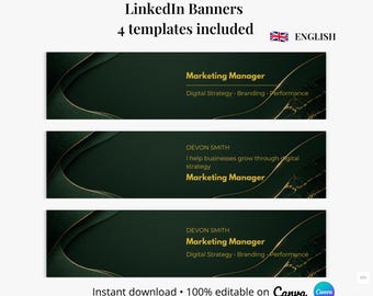 Professional LinkedIn Banner Canva Template | Modern Design | 3 Variations + Blank Version