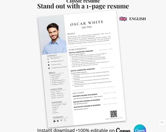 1-sidig CV-mall Canva | Professionellt modernt CV + personligt brev | Redigerbart CV | Direktnedladdning