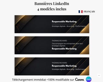 Canva Professional LinkedIn Banner | Modern Template | 3 Variations + Blank Version