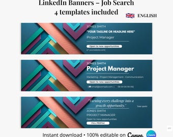LinkedIn Banner Job Seeker Canva | 3 Designs + 1 Blank Template | Professional LinkedIn Cover | Editable Banner | Instant Download