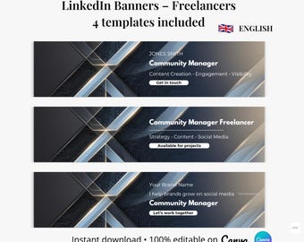 Freelance LinkedIn Banner Canva | 4 Professional Templates | LinkedIn Cover | Editable Canva Template | Instant Download