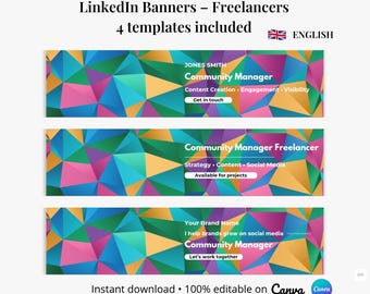 Freelance LinkedIn Banner Canva | 4 Professional Templates | LinkedIn Cover | Editable Canva Template | Instant Download