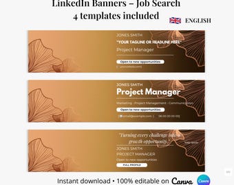LinkedIn Banner Job Seeker Canva | 3 Designs + 1 Blank Template | Professional LinkedIn Cover | Editable Banner | Instant Download