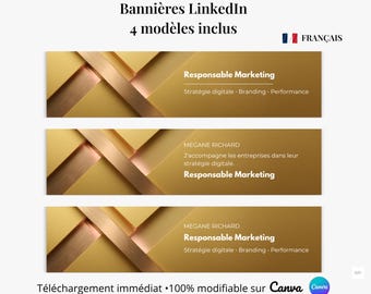 Canva Professional LinkedIn Banner | Modern Template | 3 Variations + Blank Version