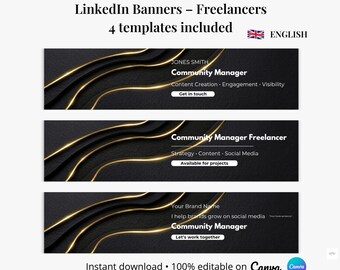 Freelance LinkedIn Banner Canva | 4 Professional Templates | LinkedIn Cover | Editable Canva Template | Instant Download
