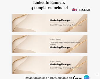 Professional LinkedIn Banner Canva Template | Modern Design | 3 Variations + Blank Version