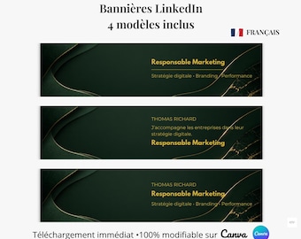 Canva Professional LinkedIn Banner | Modern Template | 3 Variations + Blank Version