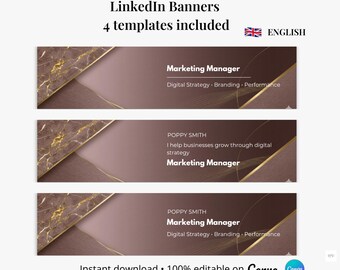Professional LinkedIn Banner Canva Template | Modern Design | 3 Variations + Blank Version