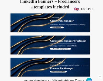 Freelance LinkedIn Banner Canva | 4 Professional Templates | LinkedIn Cover | Editable Canva Template | Instant Download
