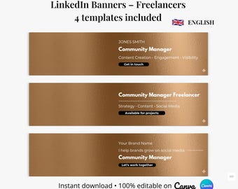 Freelance LinkedIn Banner Canva | 4 Professional Templates | LinkedIn Cover | Editable Canva Template | Instant Download