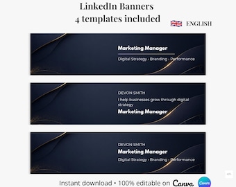 Professional LinkedIn Banner Canva Template | Modern Design | 3 Variations + Blank Version