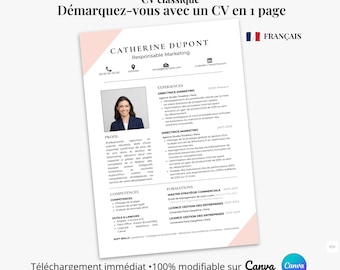 Klassiskt Canva CV + personligt brev | Professionell CV-mall | CV-mall på 1 sida | Direkt nedladdning