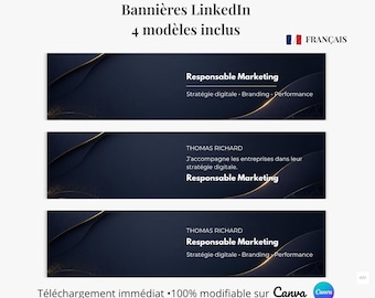 Canva Professional LinkedIn Banner | Modern Template | 3 Variations + Blank Version