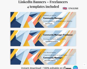 Freelance LinkedIn Banner Canva | 4 Professional Templates | LinkedIn Cover | Editable Canva Template | Instant Download