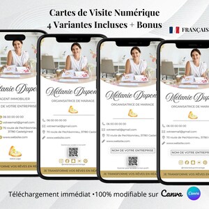 Carte de Visite Numérique pour Organisateur Mariage | Modèle Personnalisable sur Canva | 5 Variantes Incluses | QR Code & Réseaux Sociaux