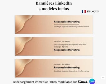 Canva Professional LinkedIn Banner | Modern Template | 3 Variations + Blank Version