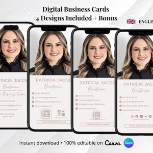Luxury Beautician Digital Business Card | Editable Canva Template | 5 Designs Included | QR Code & Social Media Ready
