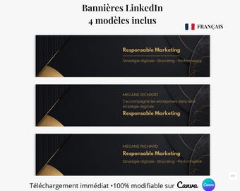 Canva Professional LinkedIn Banner | Modern Template | 3 Variations + Blank Version