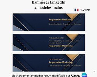 Canva Professional LinkedIn Banner | Modern Template | 3 Variations + Blank Version