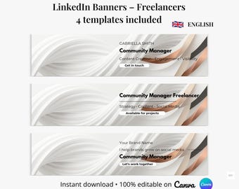 Freelance LinkedIn Banner Canva | 4 Professional Templates | LinkedIn Cover | Editable Canva Template | Instant Download