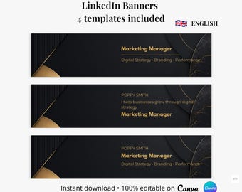 Professional LinkedIn Banner Canva Template | Modern Design | 3 Variations + Blank Version