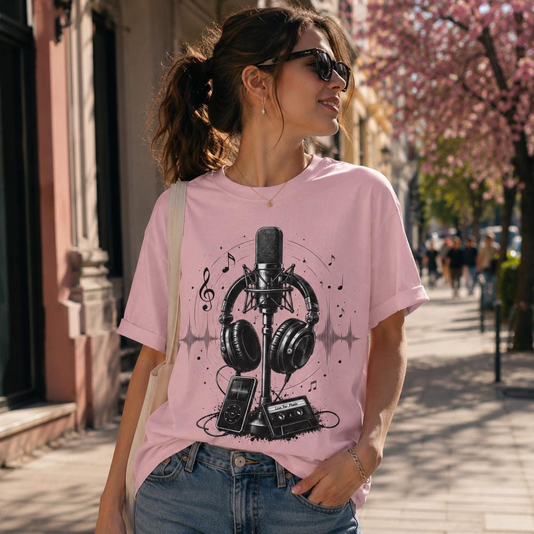 Studio Microphone Headphones Cassette Tee | Music Recording T-shirt - Etsy