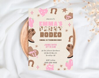 Invito per il primo compleanno a tema rodeo, invito per una festa western da cowgirl (download digitale)