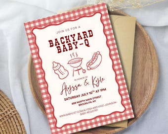 Invito per baby shower in giardino / Invito per festa estiva mista con barbecue (download digitale)