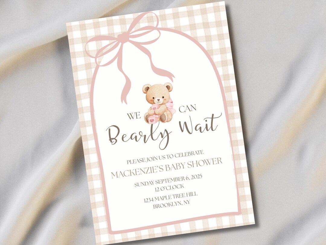 Teddy Bear Baby Shower Invitation | Pink We Can Bearly Wait Invite ...