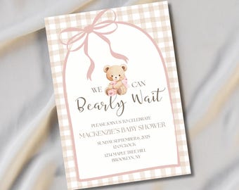 Invito per baby shower a tema orsetto / Invito rosa "Non vediamo l'ora" (Download digitale)