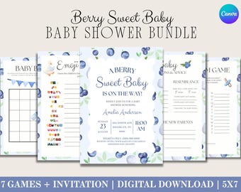 Pacchetto di giochi per baby shower a tema frutti di bosco, acquerelli e attività stampabili (download digitale)