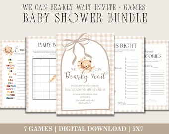Kit per baby shower a tema orsacchiotto / Inviti e giochi in stile neutro (download digitale)
