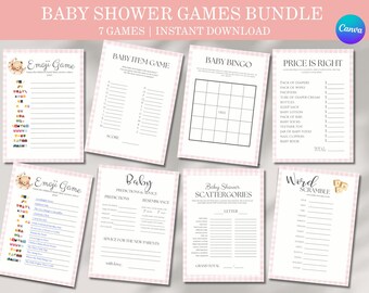Pacchetto di giochi per baby shower a tema orsetto rosa / 7 giochi stampabili (download immediato)