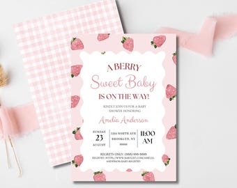 Invito per baby shower a tema fragole, invito per bambina (download digitale)