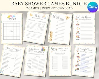 Pacchetto di giochi per baby shower unisex, attività stampabili (download digitale)