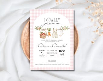 Invito per baby shower a tema "coltivato localmente" / tema "mercato degli agricoltori locali" (download digitale)