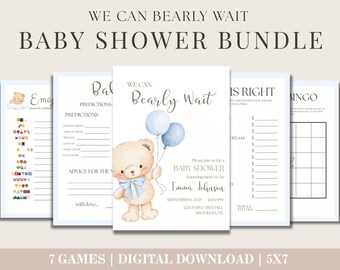 Set di inviti per baby shower con orsetto di peluche ad acquerello (download digitale)