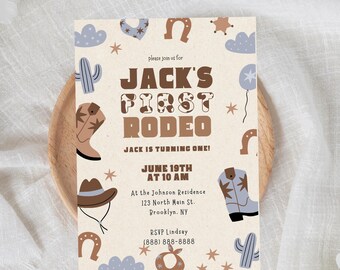 Invito per il primo compleanno a tema rodeo, invito per una festa a tema cowboy western (download digitale)