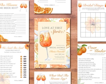 Pacchetto di giochi per addio al nubilato a tema Aperol Spritz (download digitale)