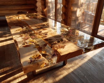 Mesa de centro tipo río de resina epoxi, mesa de madera con borde natural, mesa rústica de madera hecha a mano, muebles de madera natural personalizados, regalo único